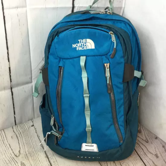 The North Face Surge II Blue Backpack Multi Compartment Bottle Holder Travel 