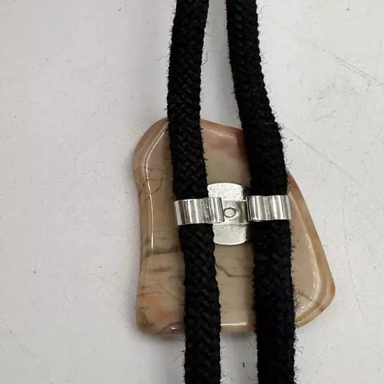 Bolo Tie Polished Jasper Stone On Nylon Cotton Cord With Gold Tone Aiguillettes