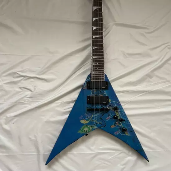 Custom Dave Mustaine Rust In Peace Blue FlyingV Electric Guitar Active Pickups