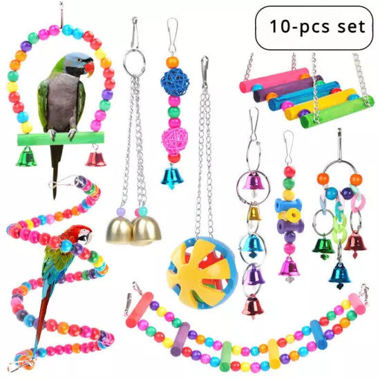 Wooden Bird Play Toy Cage Bell Bridge Hanging Accessories for Birds Parakeets