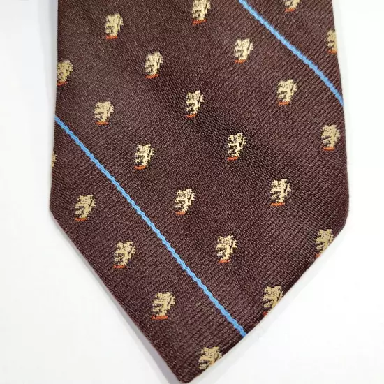 Traditional Print Brown Background Light Blue Diagonal Necktie Business Style