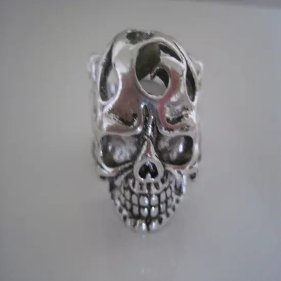 Skull Ring Flame Head Size 12 Mens Silver Tone Metal NEW