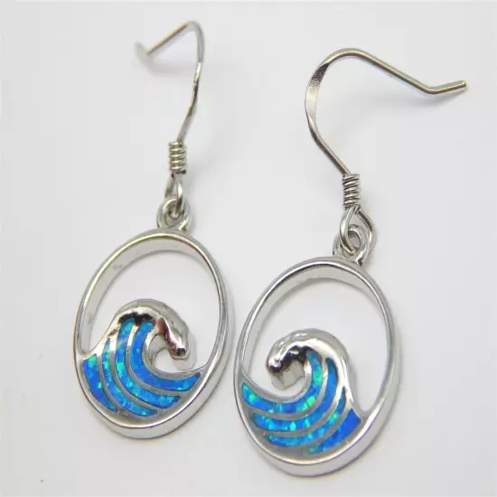 OPAL OCEAN WAVE DANGLE ROUND STERLING SILVER EARRINGS LIGHT WEIGHT