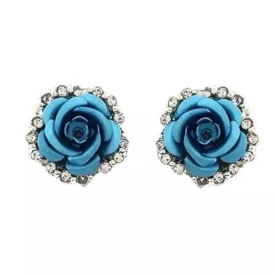 Ladies Charm Rose Crystal Shinny mond Stud Earrings Fashion Womens Jewellery