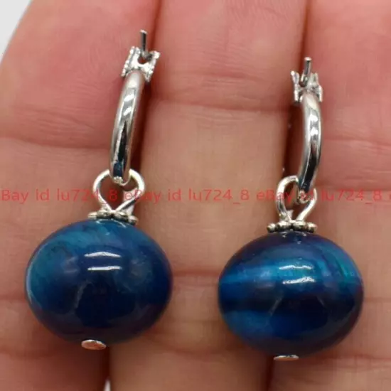 8/10/12mm Natural Multicolor Gemstone Round Beads Silver Leverback Earrings