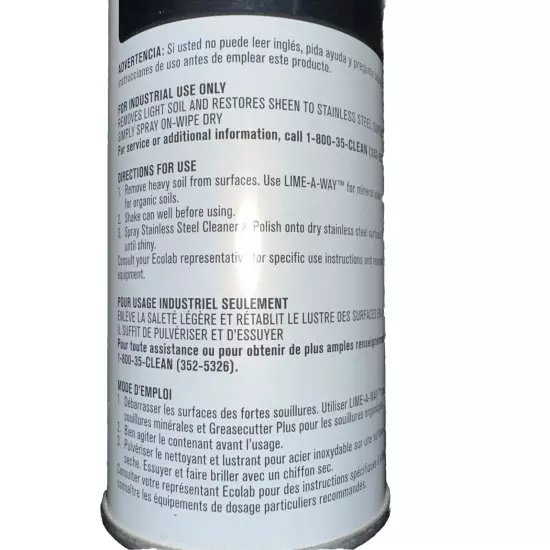 ECOLAB 18903 Spray Stainless Steel Aerosol 17oz (each) 18903