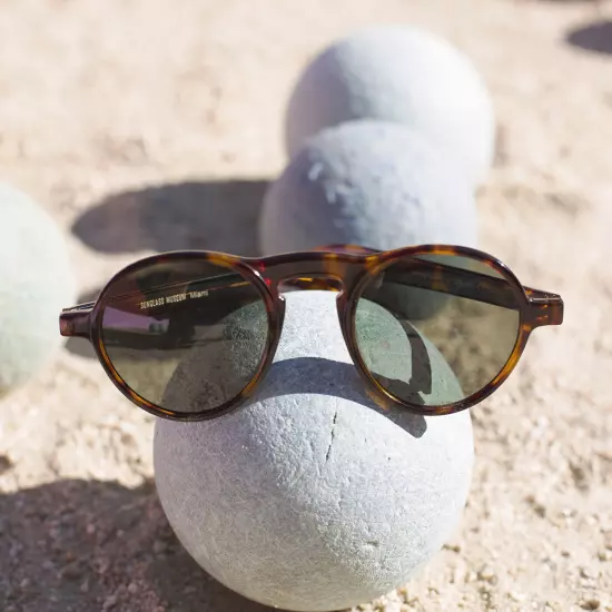 Round Tortoise Sunglass with Green Polarized Lens Brown - Miami