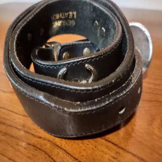 Vintage 1990 Silver Creek Collection Western Boack Silver Leather Belt 28