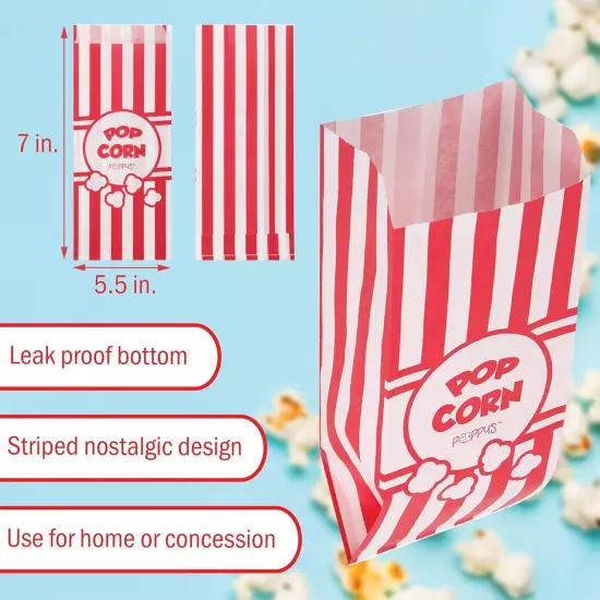 Paper Popcorn Bags Striped Concession Grade Party Movie Night 1 oz 200 Count 