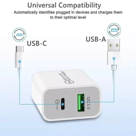 For iPhone 14 13 12 11 XR 8 20W Fast Charger Block USB Type C Wall Power Adapter