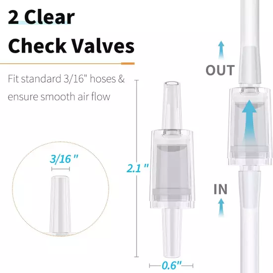 25ft Aquarium Air Pump Tubing Set with Suction Cups, Connectors & Check Valves