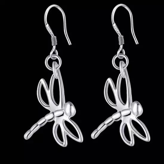 New Sterling Silver Good Luck Dragonfly Wire Dangle Earrings Glass Tile Necklace