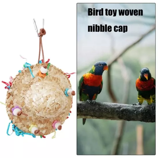 Bird Cage Tearing Toy Standing Swing Toy Parakeets Birdcage Straw Hat Supplies