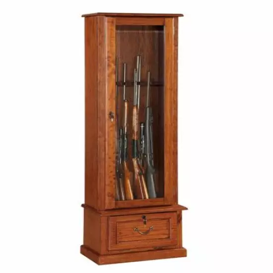 Cherry Wooden 8 Gun Locking Cabinet Storage Scoped Rifle Shotgun Firearms Ammo