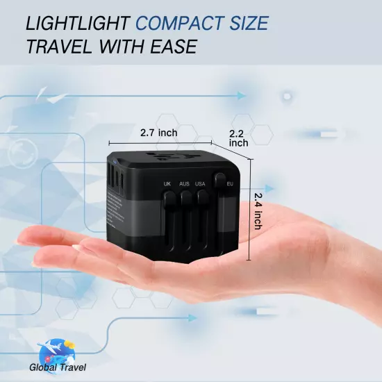 Universal Worldwide Travel Adapter Plug 2 Smart USB Ports+2 Type-C Fast Charge