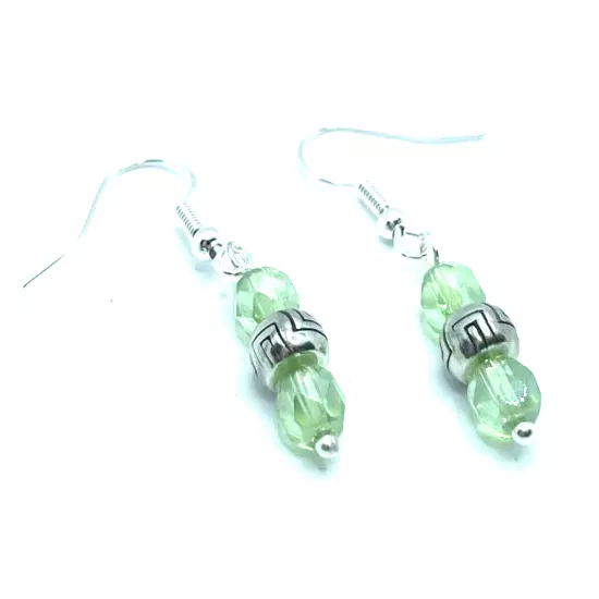 Brighton Nexus Etched Silver & Green Crystal Beads Dangle Custom Earrings