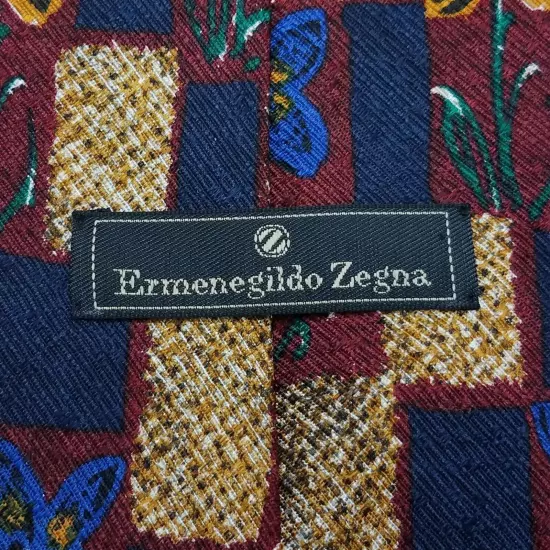 Ermenegildo Zegna Mens Tie Silk Floral Squares Necktie Made in Italy