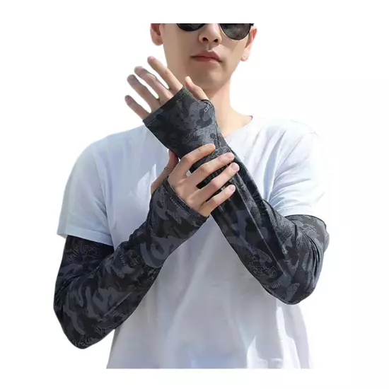 Cycling Arm Warmer Ice Silk Anti-UV Half Finger Gloves Mens Camouflage Outdoor