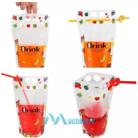 50PACK Disposable Drink Container Straw Set+Zipper Funnel for Cold & Hot Drinks