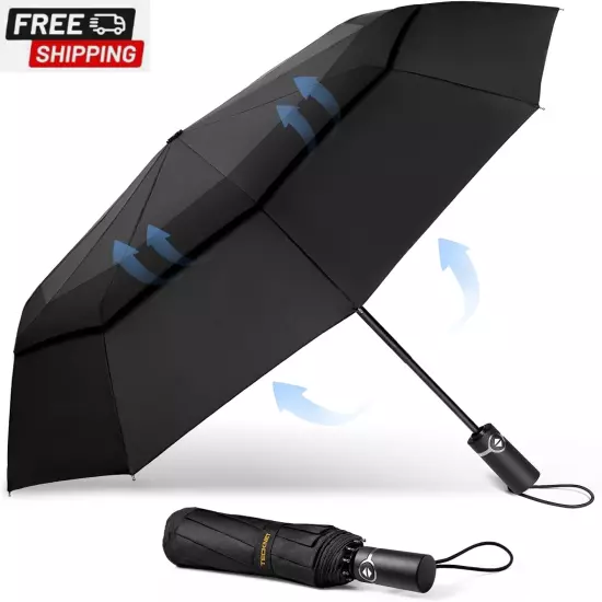 Windproof Umbrella for Rain, Large Travel Folding Umbrella, Strong Compact Umbre