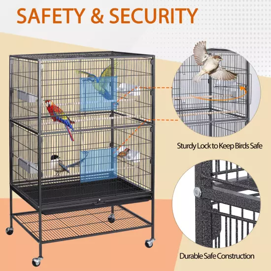 Multiple Sizes Rolling Bird Cage for Small Parrot Cockatiel Parakeet Cage Play