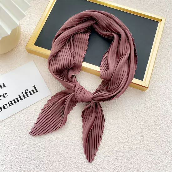 Women's Square Silk Pleated Head Hair Neck Scarf Satin Neckerchief Scarf