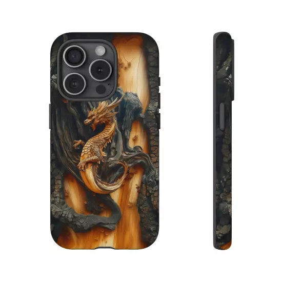 For iPhone, Samsung Galaxy, Pixel - Phone Case Cover - Carved Wood Dragon Print