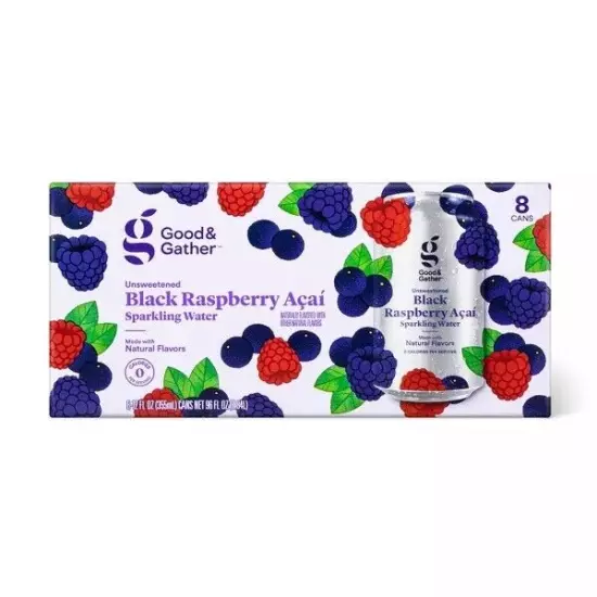 Black Raspberry Acai Sparkling Water - 8pk/12 fl oz Cans - Good & Gather