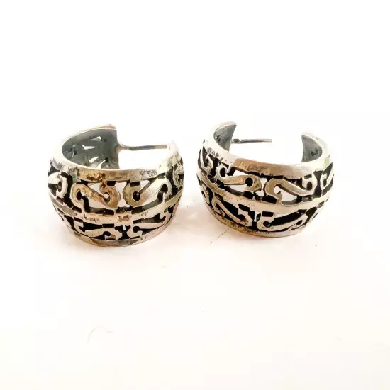 Vintage Stamped MMA Mexico 925 Sterling Silver Hoop Earrings