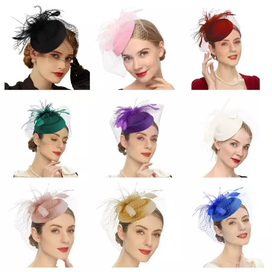 Women Fascinators Hat Wedding Cocktail Tea Party Headwear Mesh Veil Hair Clip