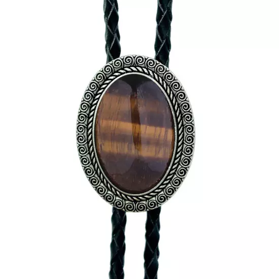 Natural Agate Stone Bolo Tie for men Handmade Oval Shape Western Cowboy Bola tie