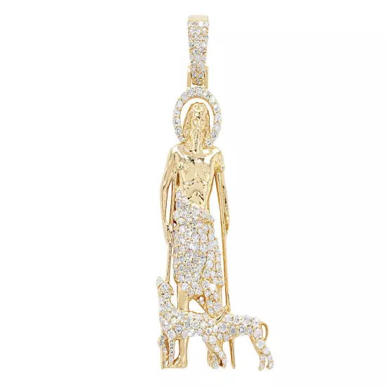 St. Lazarus 3/6 CT Real Diamond Designer Pendant 1.6" 10K Yellow Gold