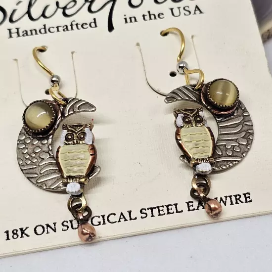 Silver Forest Silver Tone Owl Dangle Earrings 18k On Surgical Steel