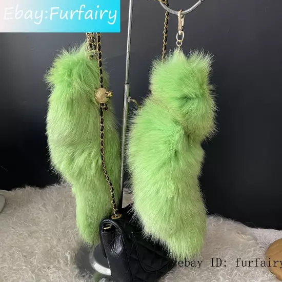 2/5/10 wholesale Dyed Color Real Blue Fox Tail Fur Keyring Pendant Cosplay Toy