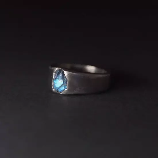 Natural Rough Labradorite Ring, 925 Sterling Silver Ring, Men's Labradorite Ring