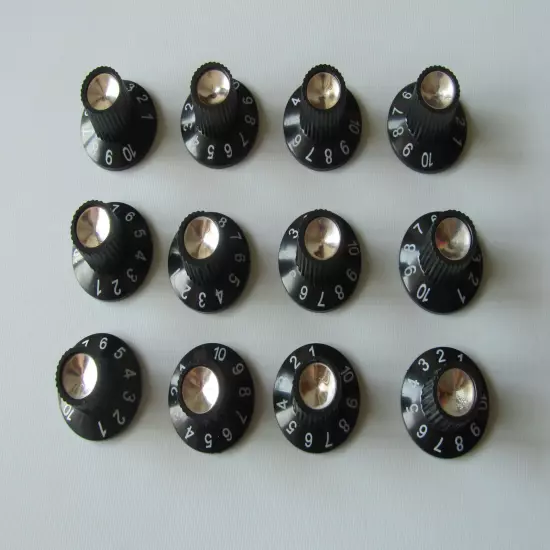 12x Guitar AMP Knob Amplifier Skirted Knobs Black w/ Silver Cap for Fender