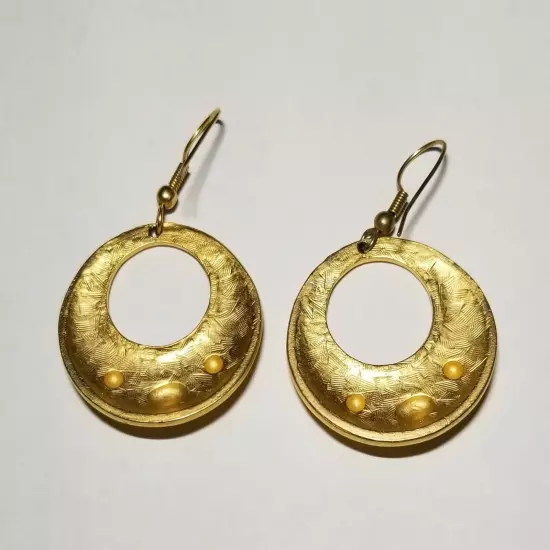 Matte Goldtone and Cabochon Earrings