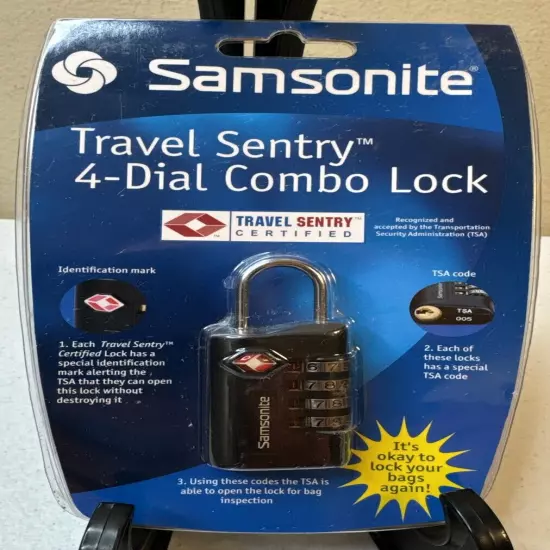 Samsonite Travel Sentry Certified 4-Dial Combo Lock TSA Black Luggage Quad