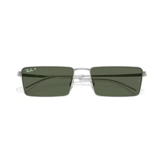 RayBan RB3741 Emy Rectangle Sunglasses - Silver Frame/Dark Green Polar Lens