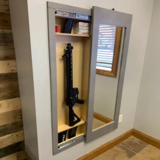  Mirror Safe, Hidden storage mirror In-wall gun safe rifle pistol, COLOR:SLATE