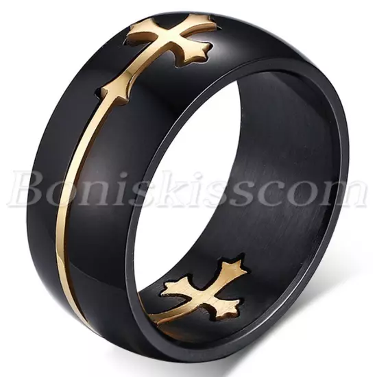 Men's Unique Design Black Stainless Steel Detachable Cross Ring Band Size 7-14