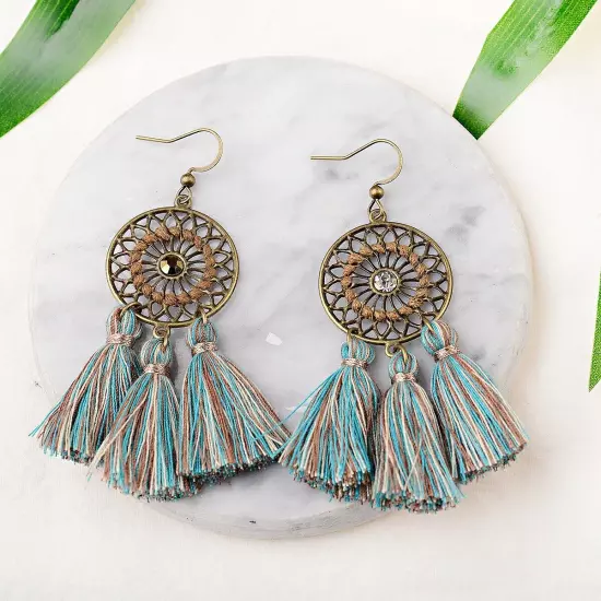 Fashion Women Bohemian Earrings Long Tassel Fringe Drop Dangle Ear Stud Jewelry