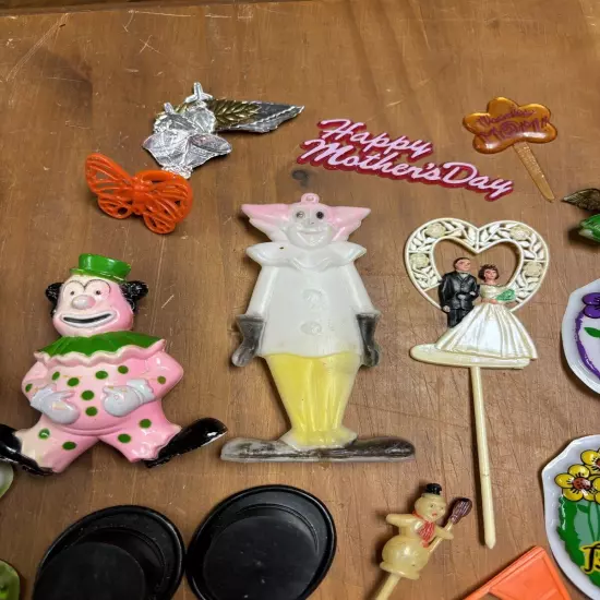 Lot Of Vintage Cake Decorations Cake Toppers - Wedding, Clown, Christmas, Candle