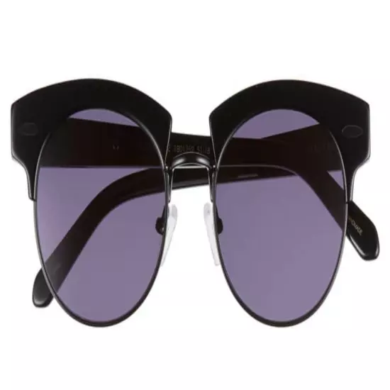 $349 Karen Walker Bold Half Rim Sunglasses Black Round Lens 51-18-145 100% UV Pr