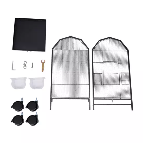 Black Large Bird Cage wit Rolling Stand Cockatiel Parakeet Finch Parrot Birdcage