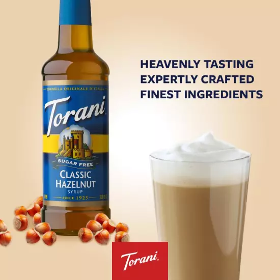 Torani Sugar Free Syrup, Classic Hazelnut, 25.4 Ounces Pack of 4