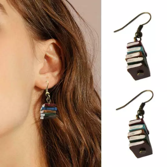 Books Earrings Women Multicolor Book Pendant Earrings Xmas --.US G3J5