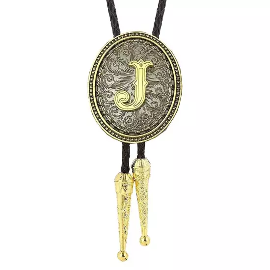 Bolo tie for Men Western Cowboy Golden Initial Letter A to Z Costume Bolo ties