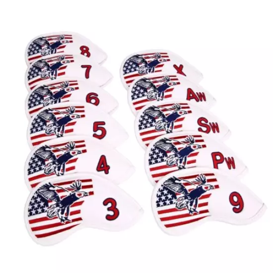 11Pcs USA Stars and Stripes Golf Iron Head Cover Thick Synthetic Leather