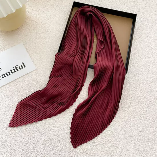 Women's Square Silk Pleated Head Hair Neck Scarf Satin Neckerchief Scarf